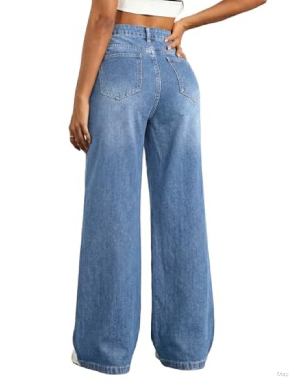 Wide Leg Baggy Jeans for Women Mid High Waisted Stretchy Denim Pants